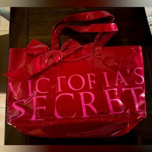 Victorias Secret Red Patent Tote Bag with large bow